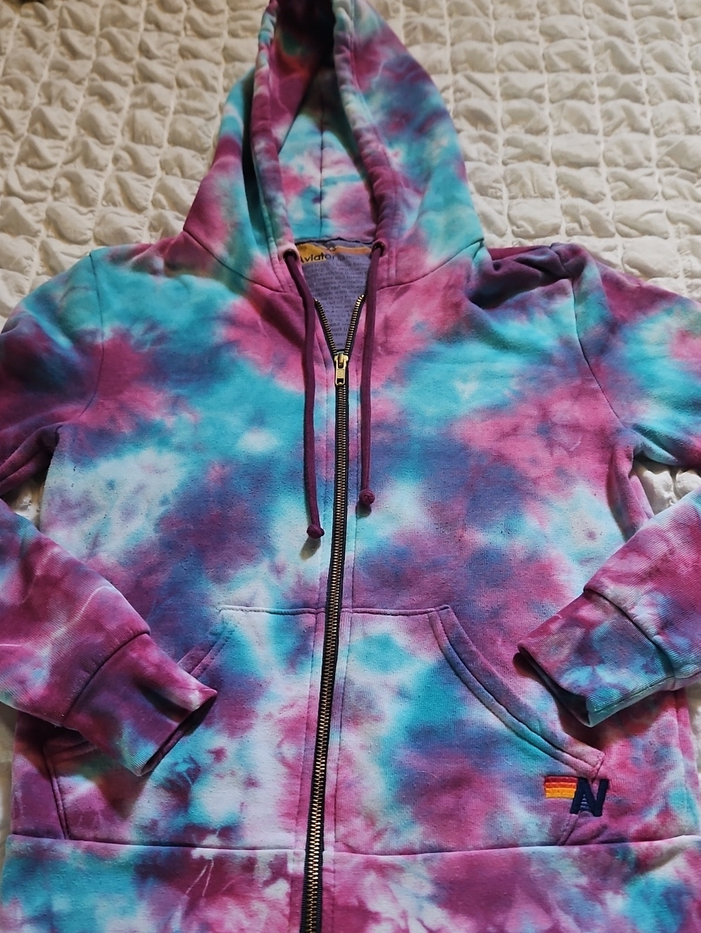 Aviator Nation Tie-Dye Zip Hoodie - Teal, Purple & Pink